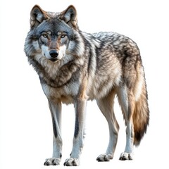 Fototapeta premium Isolated Wolf on White Background, Wild Animal, Nature, Strength, Freedom, Predator