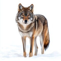 Fototapeta premium Isolated Wolf on White Background, Wild Animal, Nature, Strength, Freedom, Predator