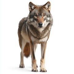 Fototapeta premium Isolated Wolf on White Background, Wild Animal, Nature, Strength, Freedom, Predator