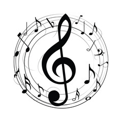 The stylized frame with music notes.