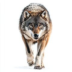 Fototapeta premium Isolated Wolf on White Background, Wild Animal, Nature, Strength, Freedom, Predator