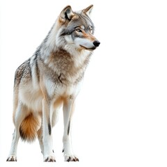Fototapeta premium Isolated Wolf on White Background, Wild Animal, Nature, Strength, Freedom, Predator