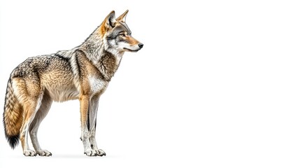 Obraz premium Isolated Wolf on White Background, Wild Animal, Nature, Strength, Freedom, Predator