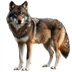 Fototapeta premium Isolated Wolf on White Background, Wild Animal, Nature, Strength, Freedom, Predator