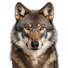 Fototapeta premium Isolated Wolf on White Background, Wild Animal, Nature, Strength, Freedom, Predator