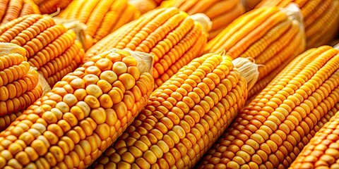 Fototapeta premium Textured Corn Kernels on the Cob Close-Up - Vibrant Yellow and Golden Hues, Detailed Macro Shot, Perfect for Agriculture, Food Photography, and Nature Themes