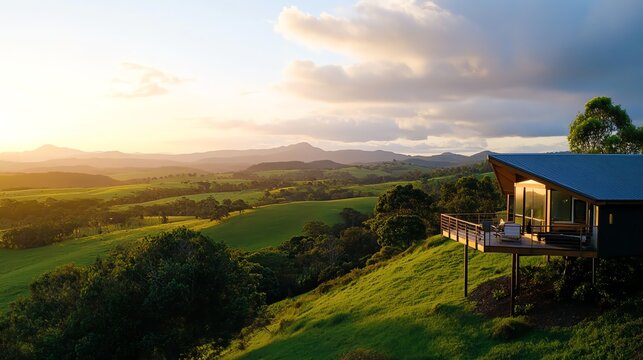A treehouse accommodation overlooking an ecofarm s permaculture landscape, offering a unique nature tourism experience