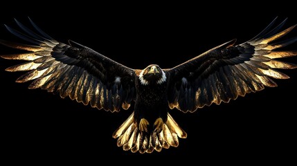 Majestic Bald Eagle Soaring Gracefully with Outstretched Wings Against a Dark Background