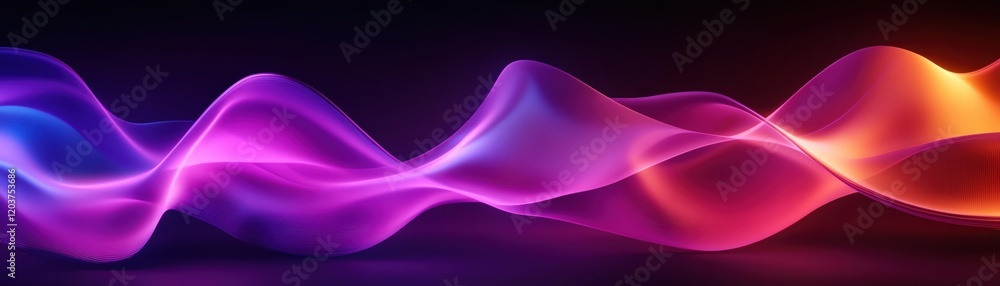 Poster vibrant wave patterns and colorful light trails. ideal for creative projects and backgrounds.