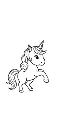 Generative AI. Unicorn Coloring Page For Kids In Cute Style. Vertical. Ready To print