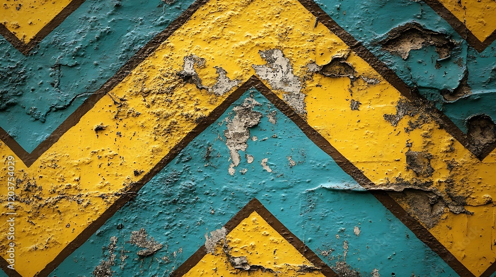 Poster distressed chevron texture: a grunge-style image featuring a weathered chevron pattern in teal and m