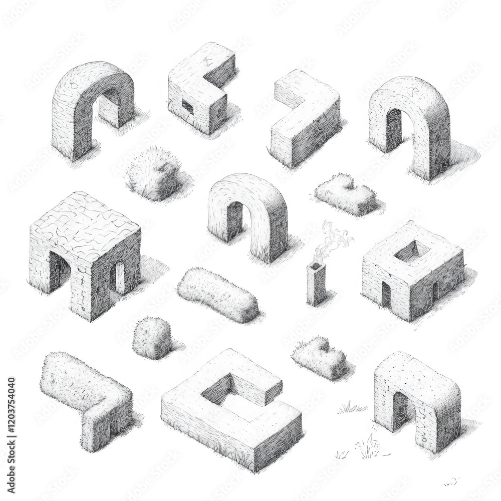 Poster abstract geometric shapes in various forms for creative projects and designs., isolated on a transpa