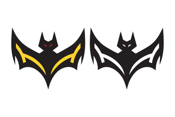 Abstract bat logos with sharp, modern design elements in black, yellow, and white tones.