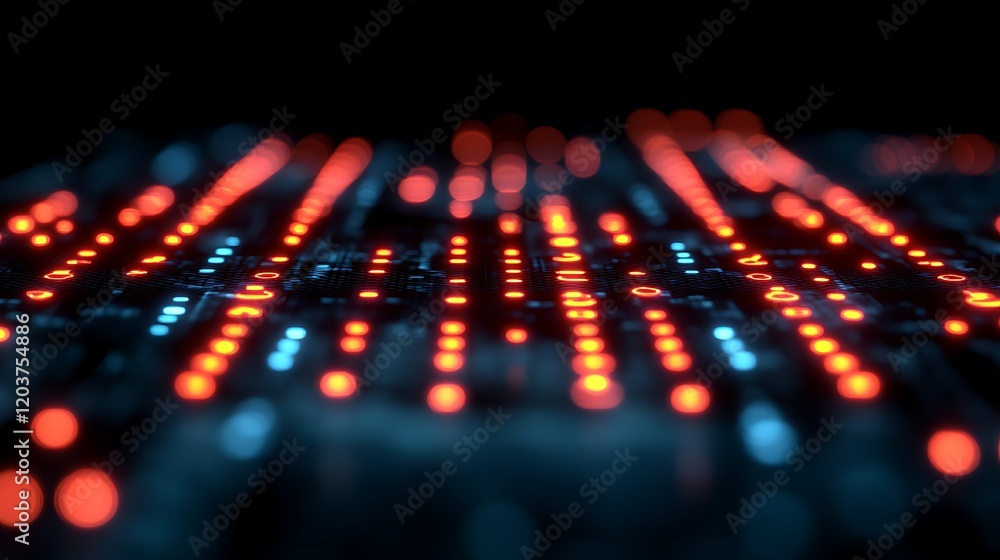 Poster abstract digital landscape: a mesmerizing abstract landscape of glowing red and blue lights, creatin