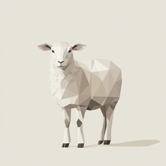 Low-poly sheep standing, isolated, with a shadow, for use in design or digital art