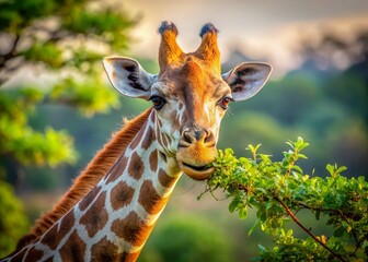 Obraz premium Kruger Giraffe Slow Motion Leaf Eating Portrait