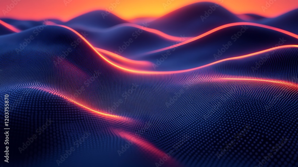 Poster abstract wavescape: a mesmerizing abstract landscape of undulating waves in vibrant hues of deep blu