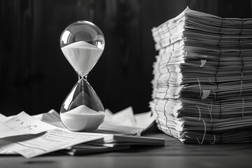 Time management and deadlines illustrated with hourglass and tax documents