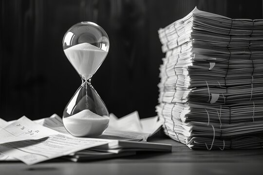 Time management and deadlines illustrated with hourglass and tax documents