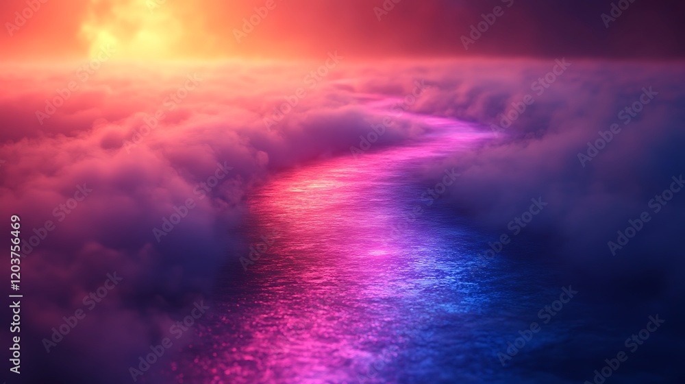 Poster celestial stream: a mesmerizing celestial scene with a shimmering stream of iridescent light cutting