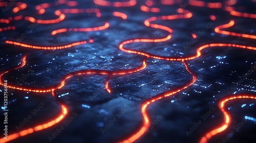Aufkleber abstract neon pathways: a mesmerizing abstract composition with vibrant neon lines tracing pathways 