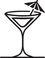 Silhouette vector of a cocktail glass with a small umbrella, perfect for tropical, beach, or party-themed designs. EPS format, fully editable and scalable.