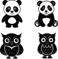 A cute baby Panda and Owl silhouette illustration.