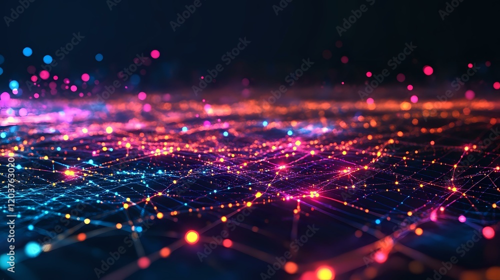 Aufkleber abstract glowing grids representing the flow of data in a smart industrial system, with vibrant colo