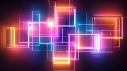 Abstract glowing LED panels arranged in a geometric pattern, with vibrant neon hues and soft shadows enhancing the futuristic aesthetic