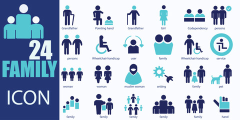 Fototapeta premium family icon set. Featuring detailed illustrations of people, team, partnership, success and more. Vector illustration. Easily changes to any color. Cohesive set of scalable vector icons.
