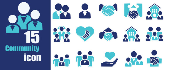 Community icon set. Featuring detailed illustrations of  people, team, partnership, success and more. Cohesive set of scalable vector icons. Easily changes to any color.