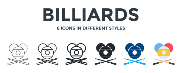 Billiards Icon In Different Style Vector Illustration. Designed In Thin Line, Regular Line, Bold Line, Glyph, Color Fill, And Flat Style Can Be Used For Web
