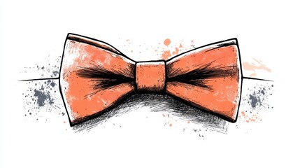 Hand-drawn orange bow tie with artistic splashes, perfect for fashion illustrations or events
