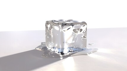 One melting ice cube white white background