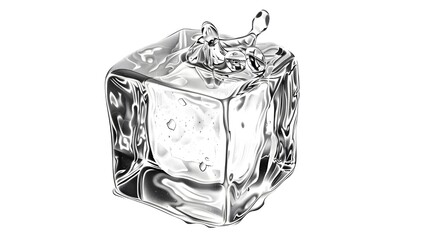 One melting ice cube white white background