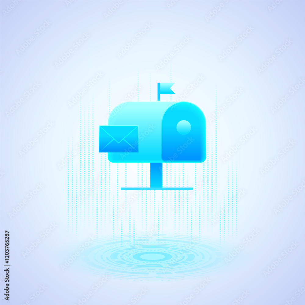 Poster business icon of a mailbox with an envelope, representing email. the mailbox has a flag on top and a