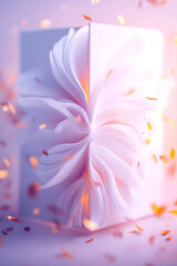 Fototapeta premium Open book pages swirl with confetti, creating a magical, dreamy scene.