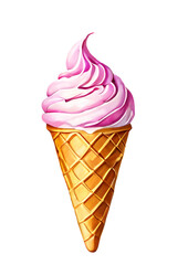 Pink Swirled Ice Cream in a Waffle Cone