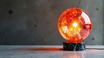 Illuminated Amber Sphere Table Lamp on a Marble Base, Casting a Warm Glow