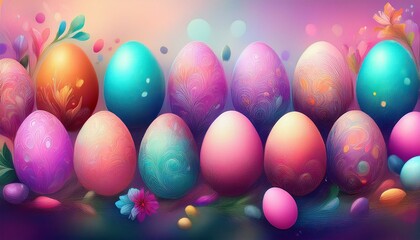colorful hand painted easter eggs banner background wallpaper