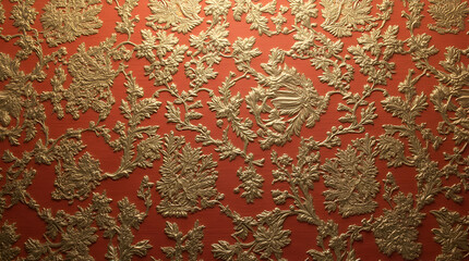 ornate silk brocade texture with gold embroidery