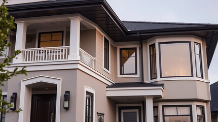 Obraz premium Luxury Home Exterior: Modern Architecture and Elegant Design. Discover the beauty of contemporary residential architecture in this stunning property. High-end finishes and spacious layout.