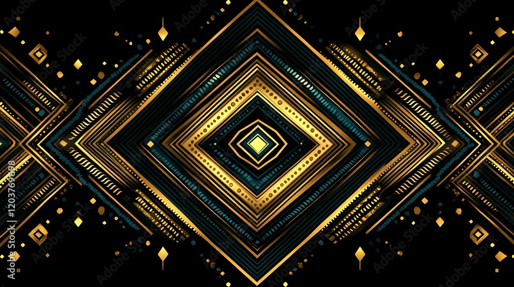 Aufkleber golden geometric abstract: luxurious abstract design featuring intersecting golden and teal geometri