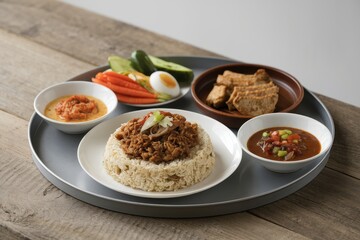 Delicious Asian Meal Served on a Grey Tray