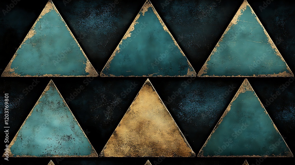 Aufkleber abstract geometric pattern: a captivating abstract pattern of interlocking turquoise and gold triang
