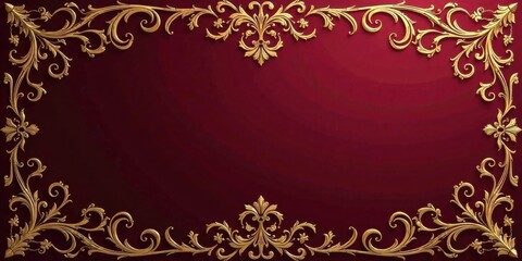 Elegant Ornate Golden Frame on a Deep Maroon Background, Perfect for Luxurious Designs and Festive Announcements