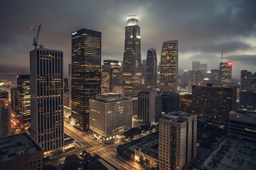 Fototapeta premium Los Angeles Downtown Skyscrapers Night Urban Exploration Photography