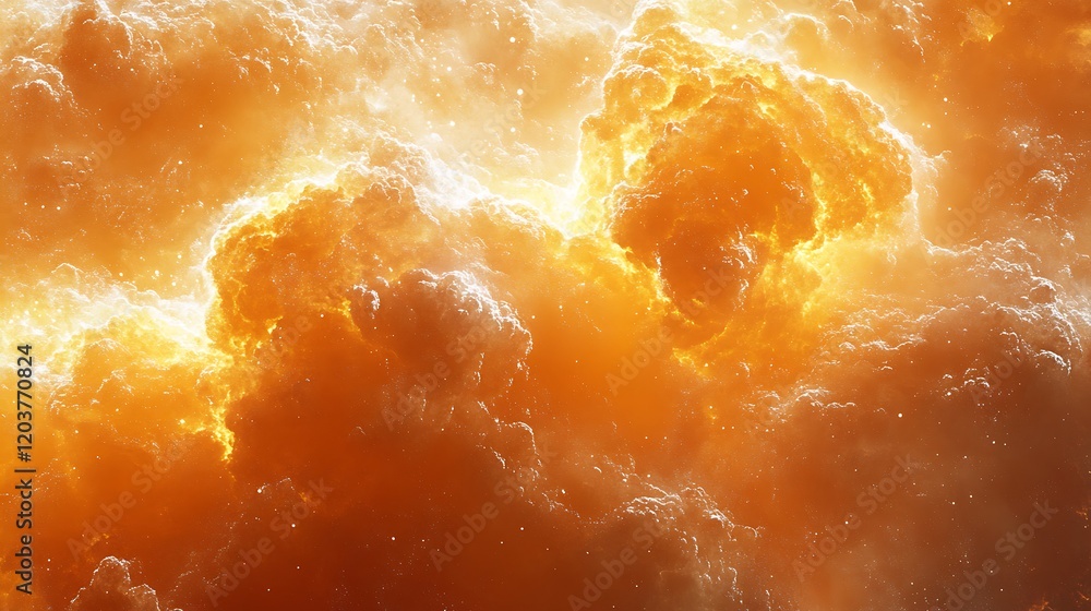 Poster fiery celestial cloudscape: an abstract image depicting a breathtaking celestial cloudscape, ablaze 