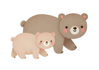 かわいい絵本風の2匹の熊の親子イラスト