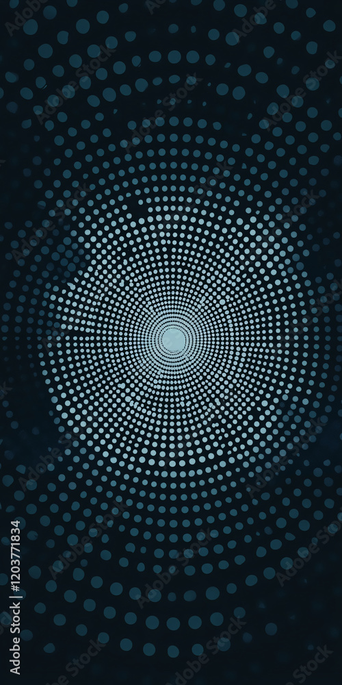 Poster abstract dotted pattern with circular lights and radial effect, futuristic design